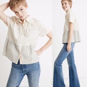 Madewell x The New Denim Project Stripe Mix Seamed Button-Down Shirt Sz XXS
